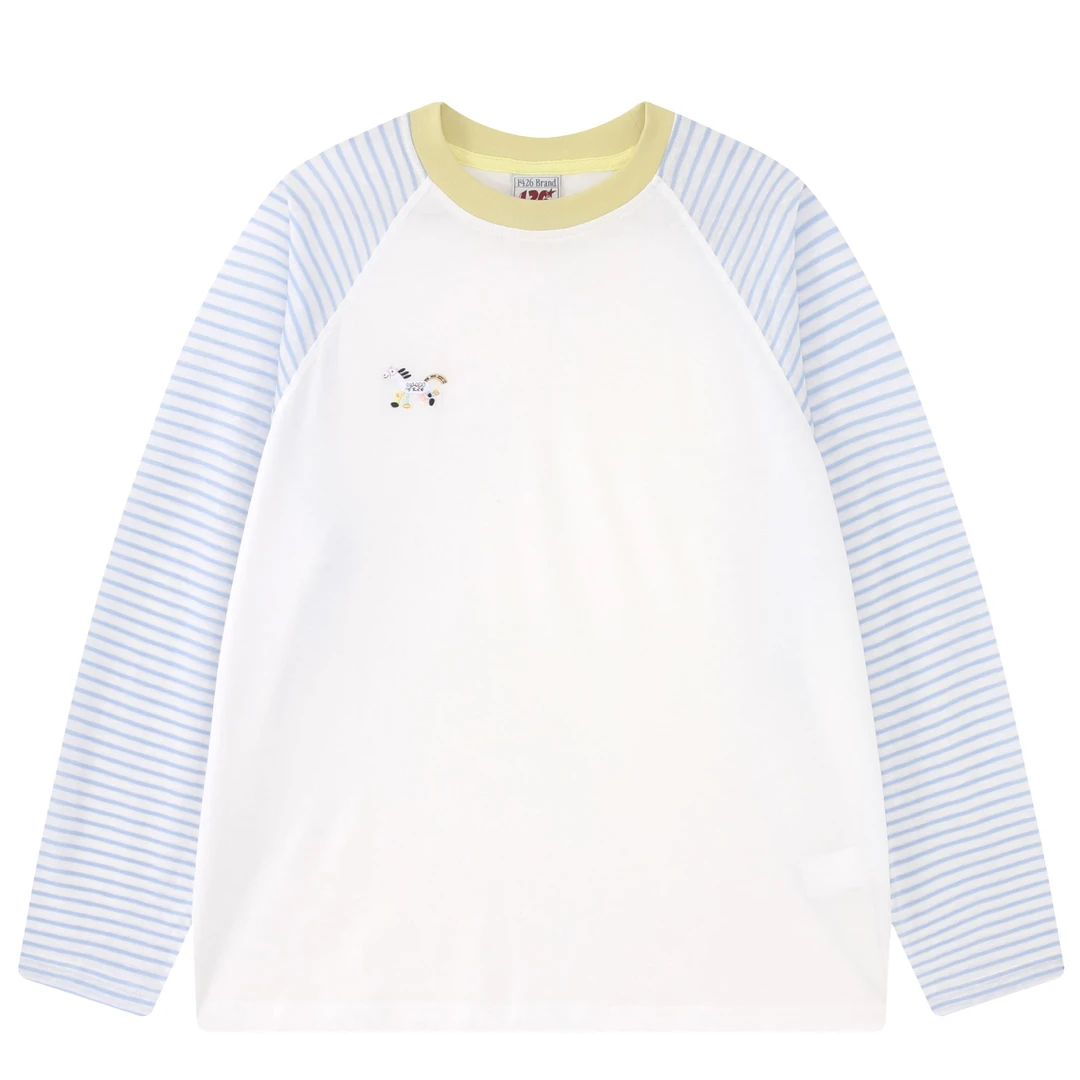 F426国潮小马条纹插肩长袖T恤0169  XH