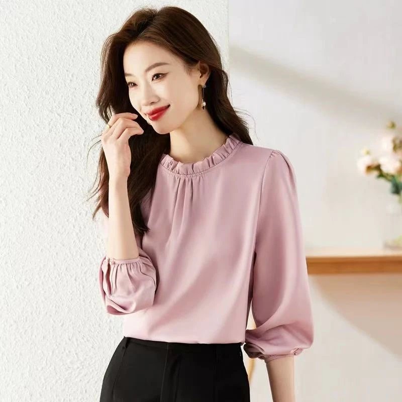 【孤品】木耳边长袖不起球职场风春季衬衫纯色百搭宽松海妖风1004