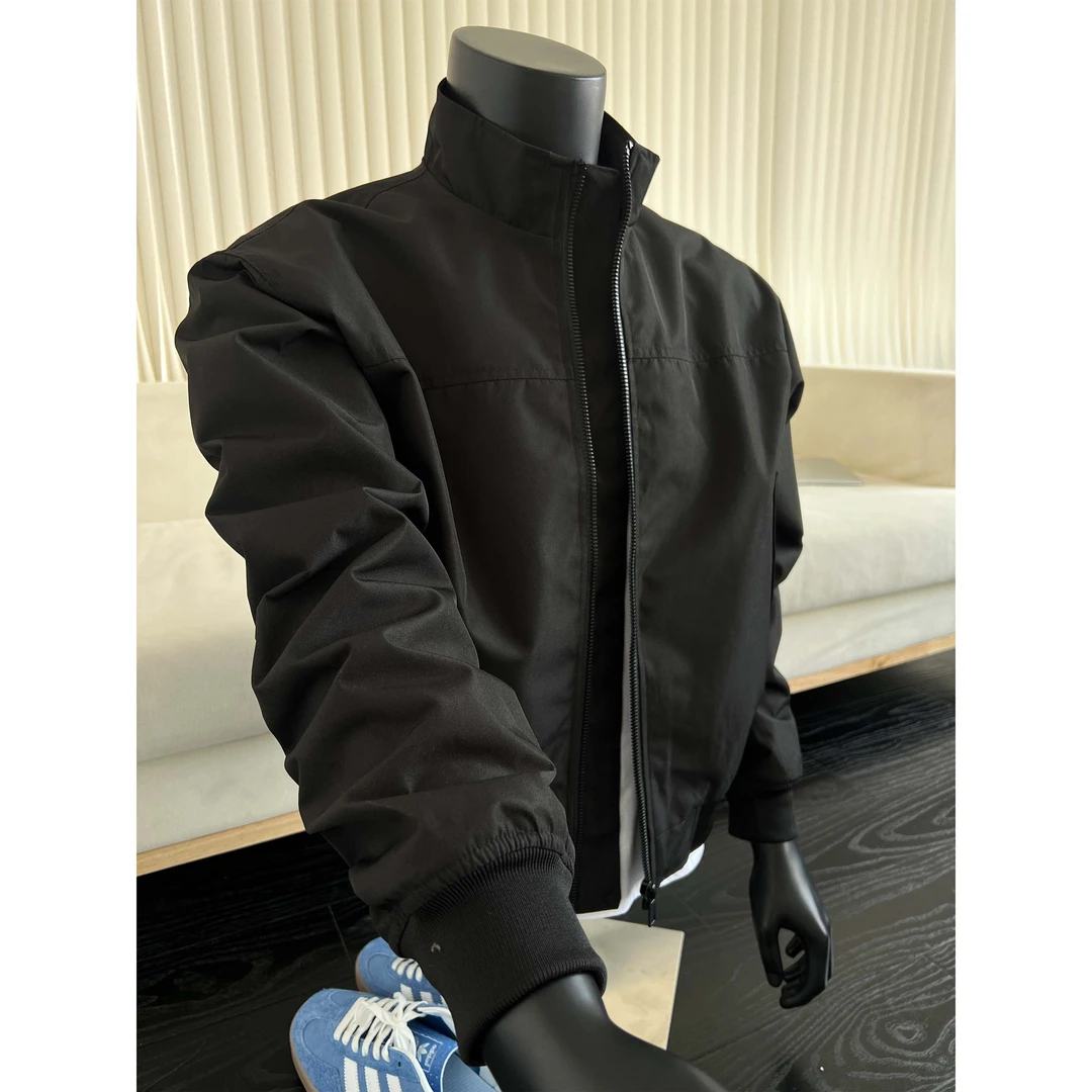 美式三防工装飞行员夹克男款高级感痞帅立领外套廓形褶皱硬汉穿搭