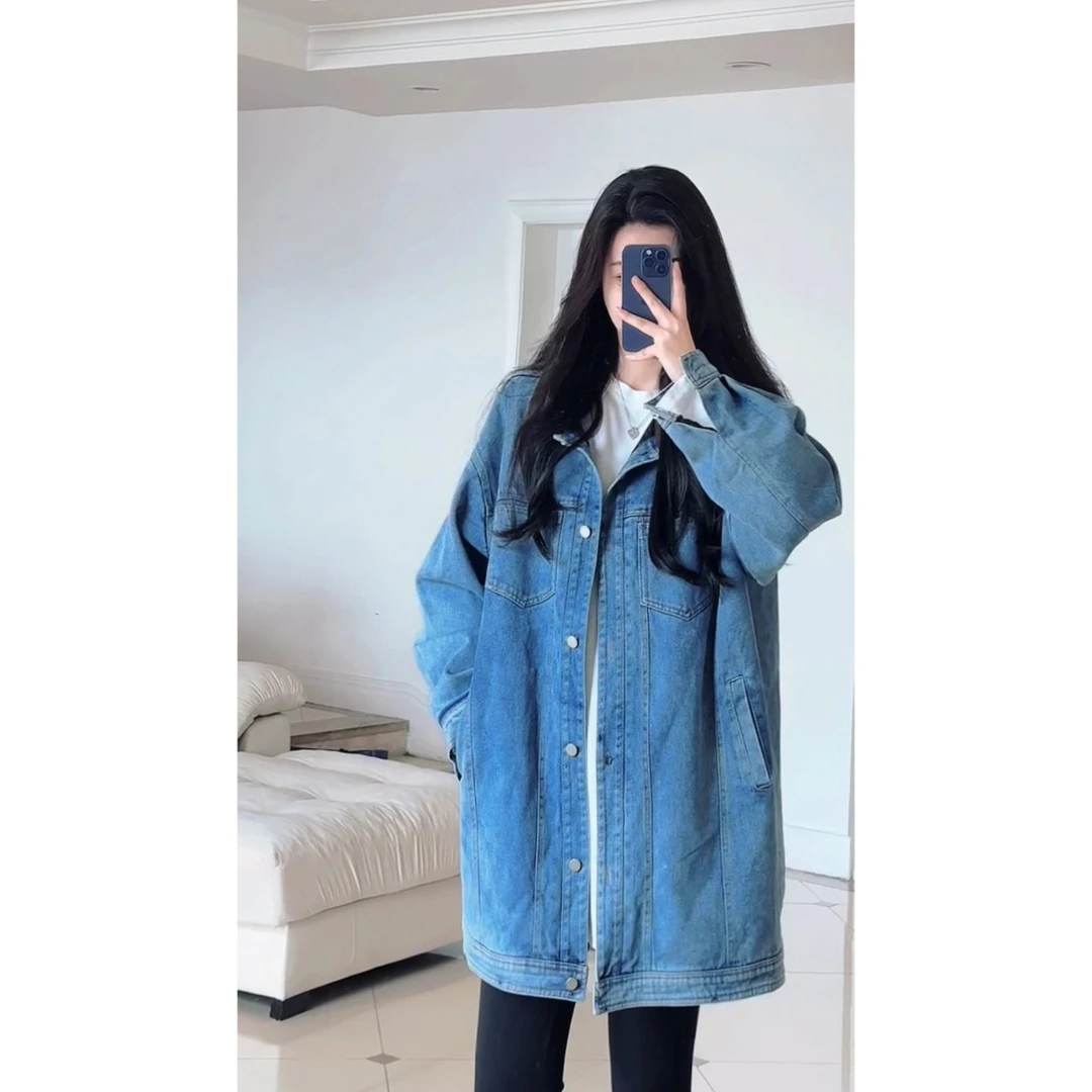 【高个子定制】设计感复古宽松长款牛仔外套