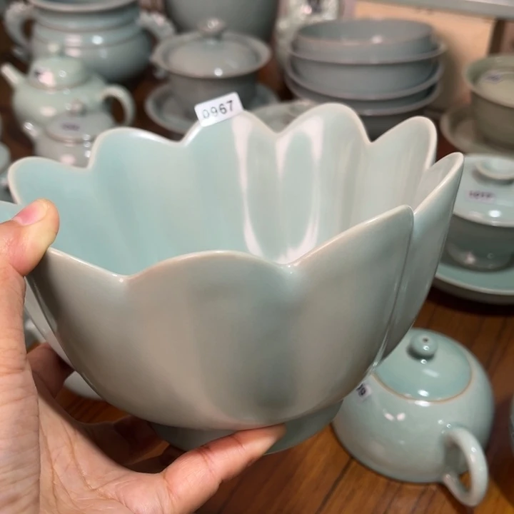 杯子0967莲花温碗，青鸾汝瓷原矿釉