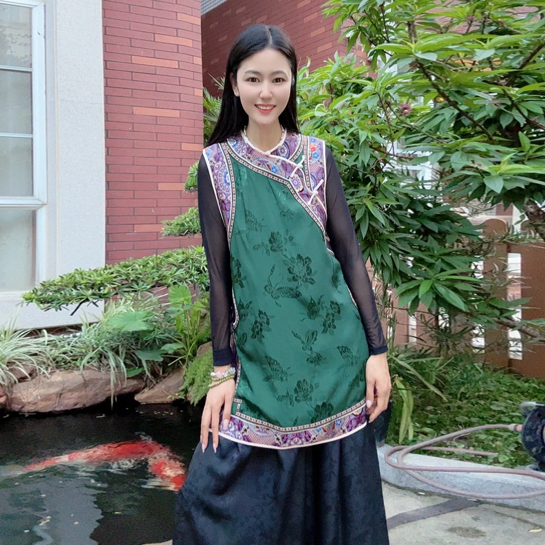 浒城古娘国风中式精致刺绣复古新款重工中长款女士马甲WB2504617