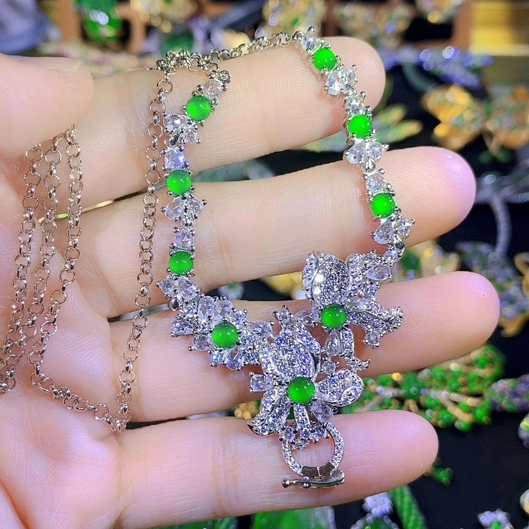 吊坠(不含链)银S925镶嵌翡翠