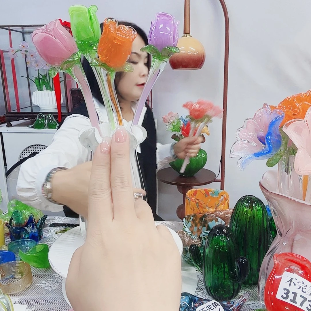 4朵瑕疵双瓣玫瑰安妮家居琉璃摆件