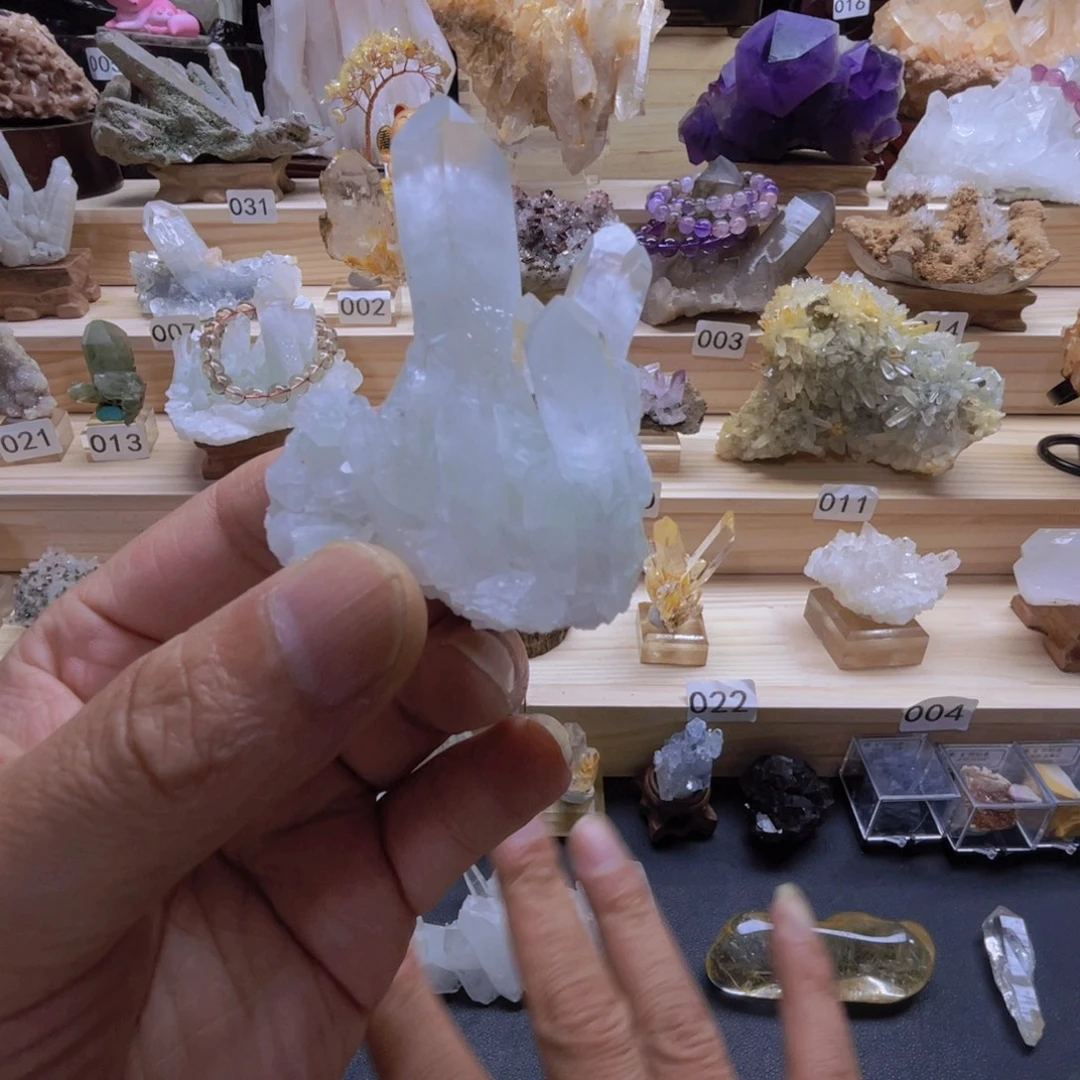 石材天然水晶翠幽灵摆件家居装饰
