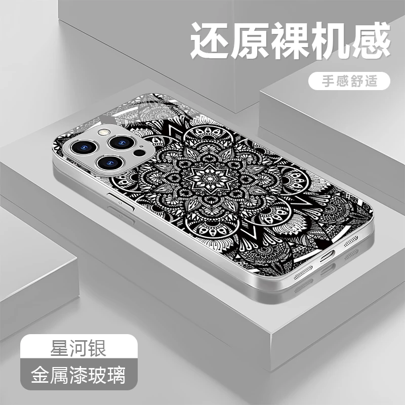 暗黑图腾适用苹果17/16/15华为P70/vivo/oppo金属漆玻璃手机壳