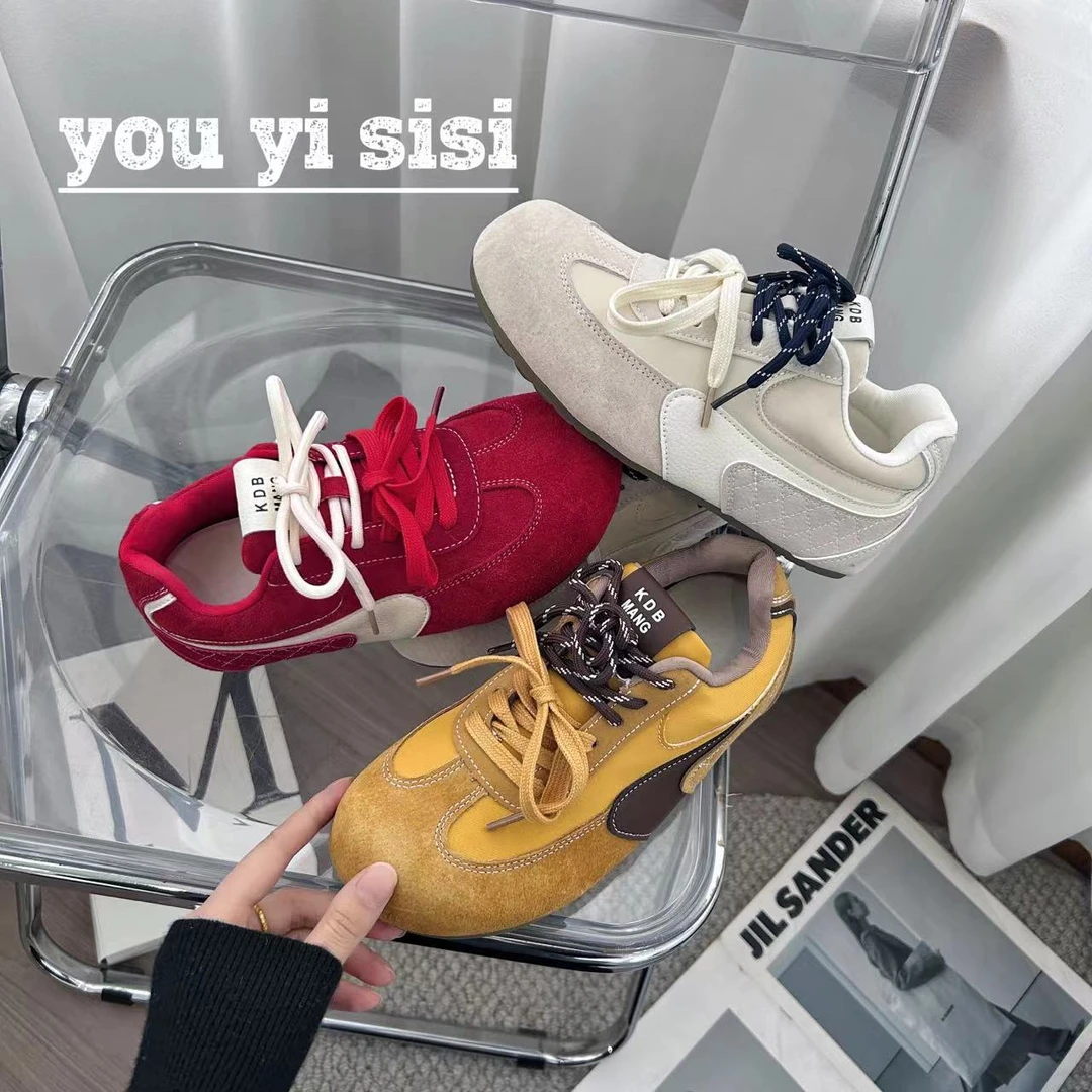 有意思思女鞋“小萌宝”欧若风时尚百搭真皮复古潮鞋厚底低帮系带