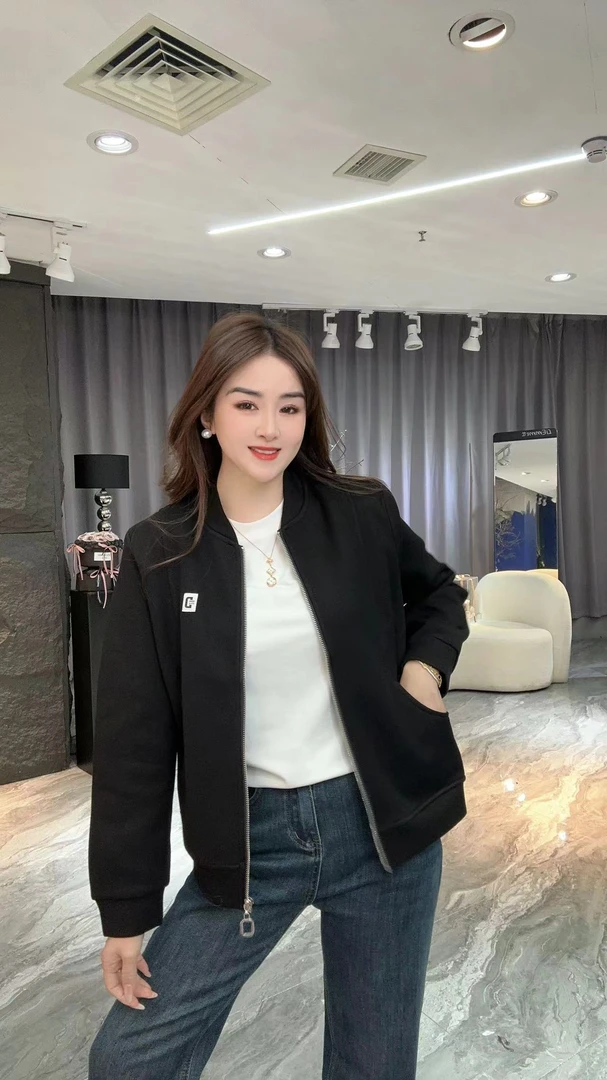 小凉家（U）607*春季新款纯色圆领长袖休闲开衫棒球服宽松减龄上衣