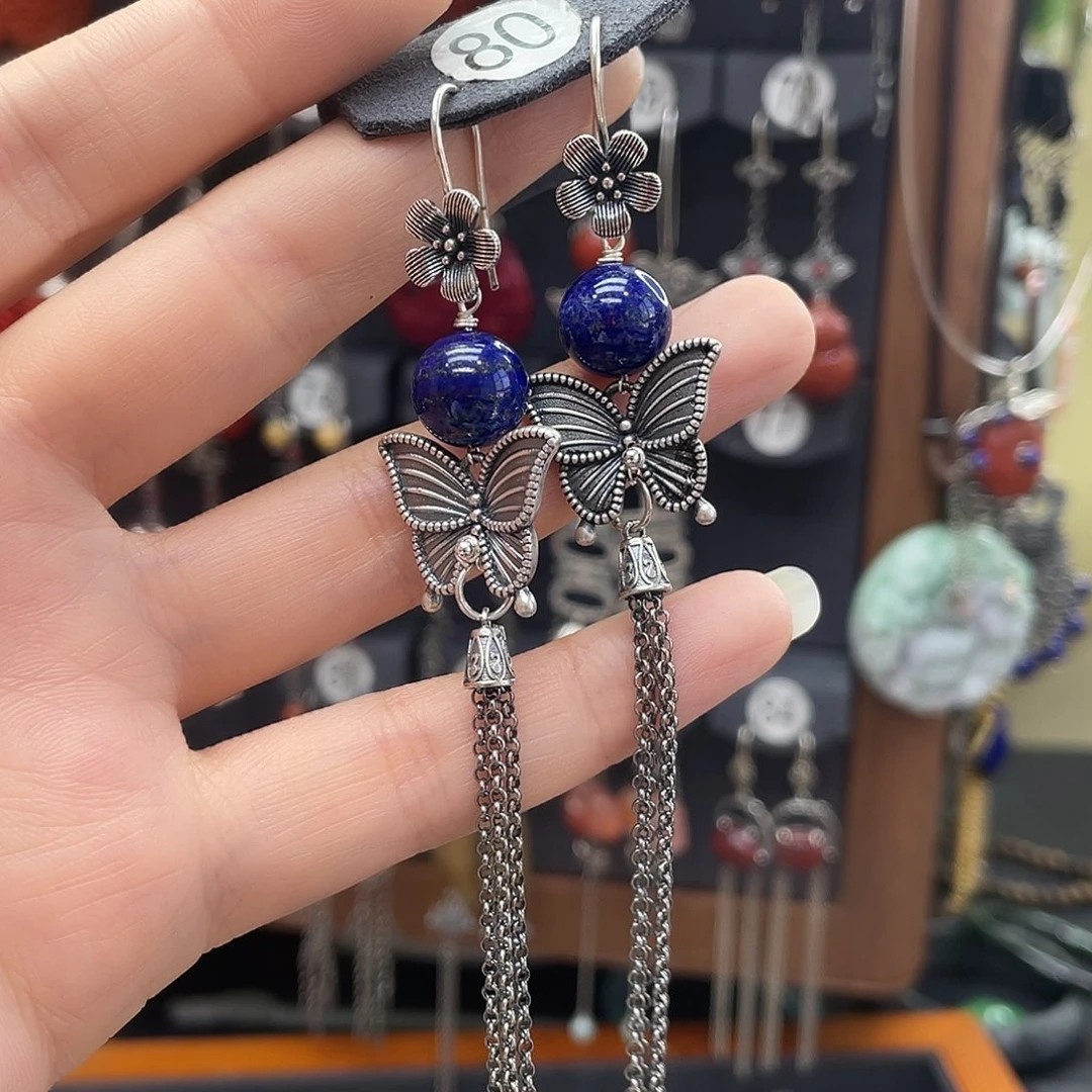 青金石耳饰银S925镶嵌蓦****然505fhjjhhj