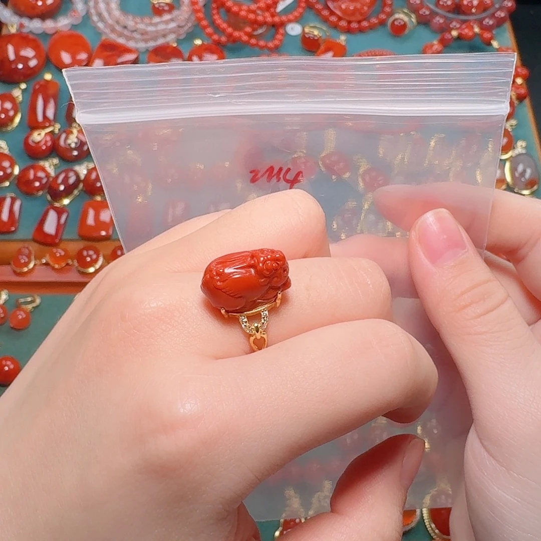 南红玛瑙银S925镶嵌戒指