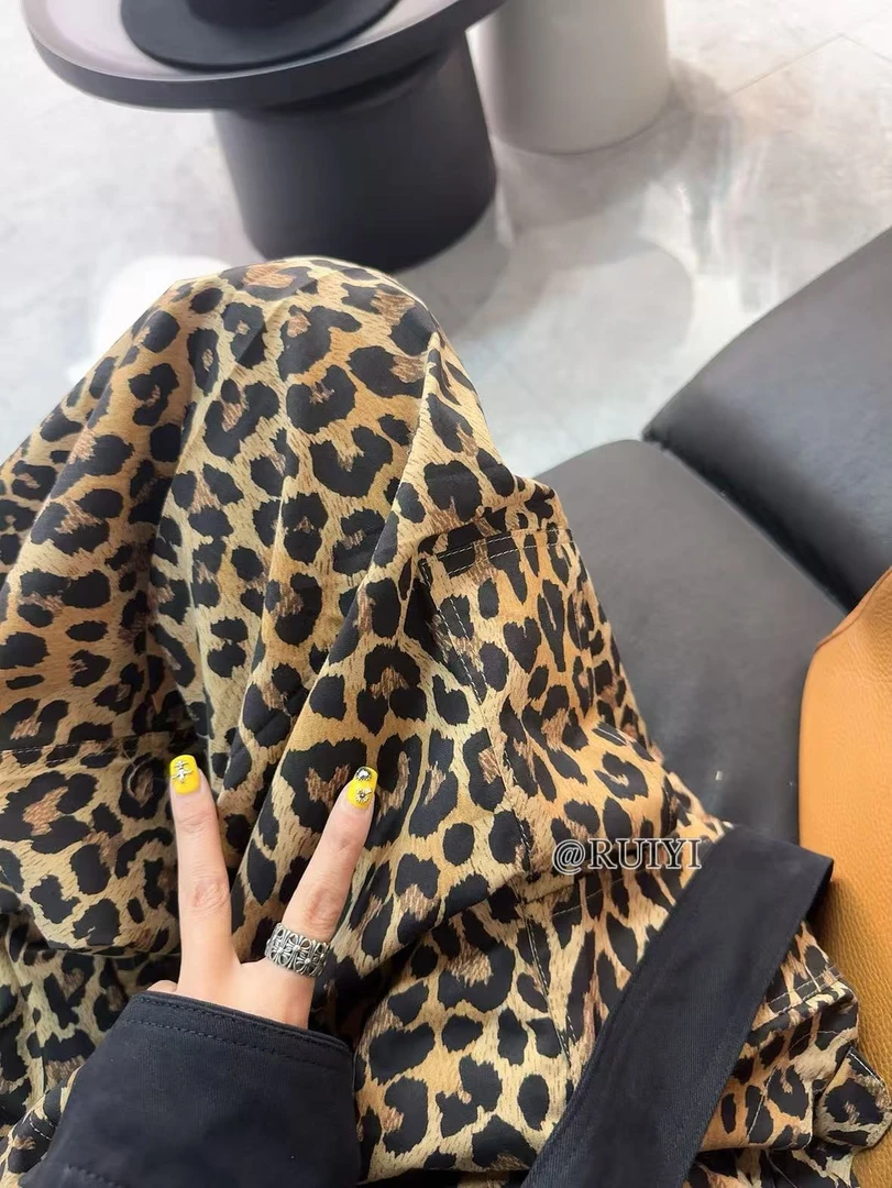 《赵小姐推荐》超阔腿口袋欧美街头风豹纹裤