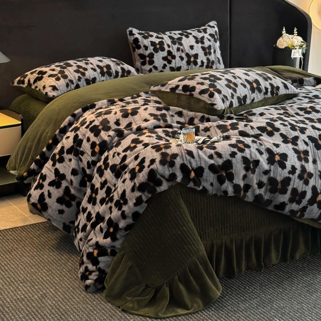 法式美拉德兔毛床盖款牛奶绒加厚保暖夹棉四件套冬季加绒床单被套