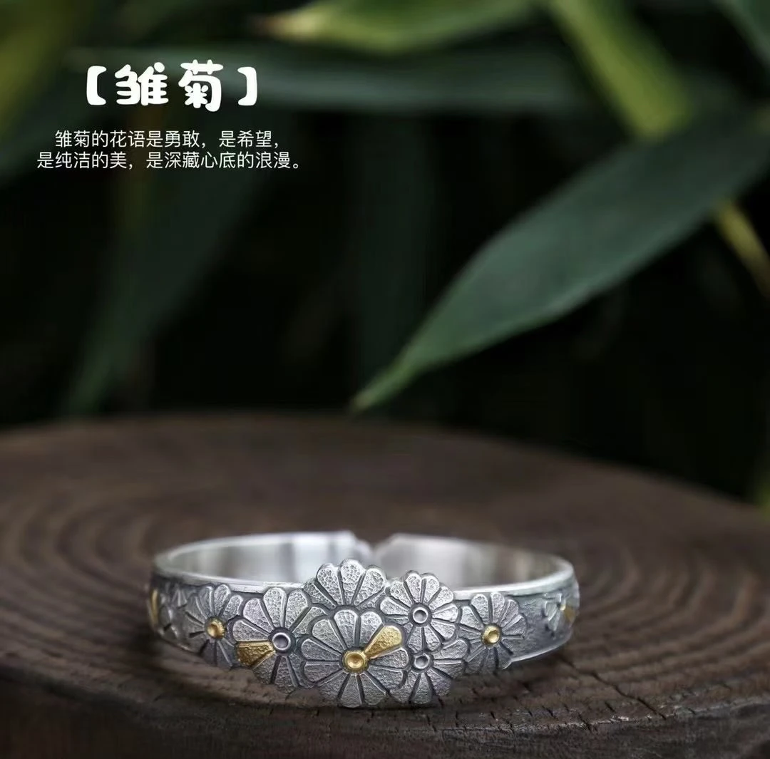 足银手镯 纯手工足银999手镯实心小众民族风开口可调节足银手镯