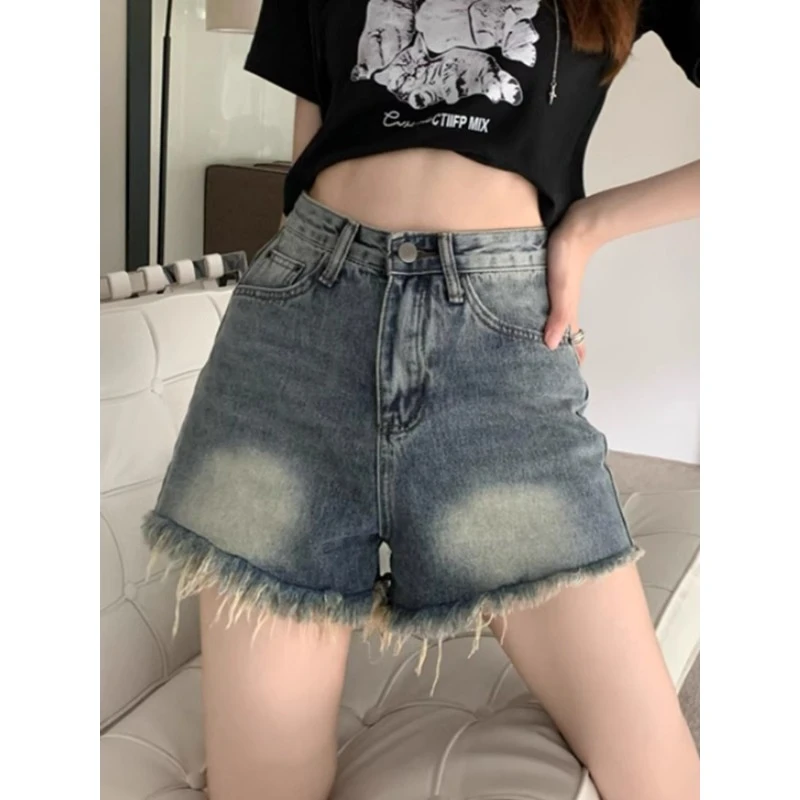 复古毛边牛仔短裤女爆款新款夏季薄款高腰显瘦大码胖mm小个子热裤