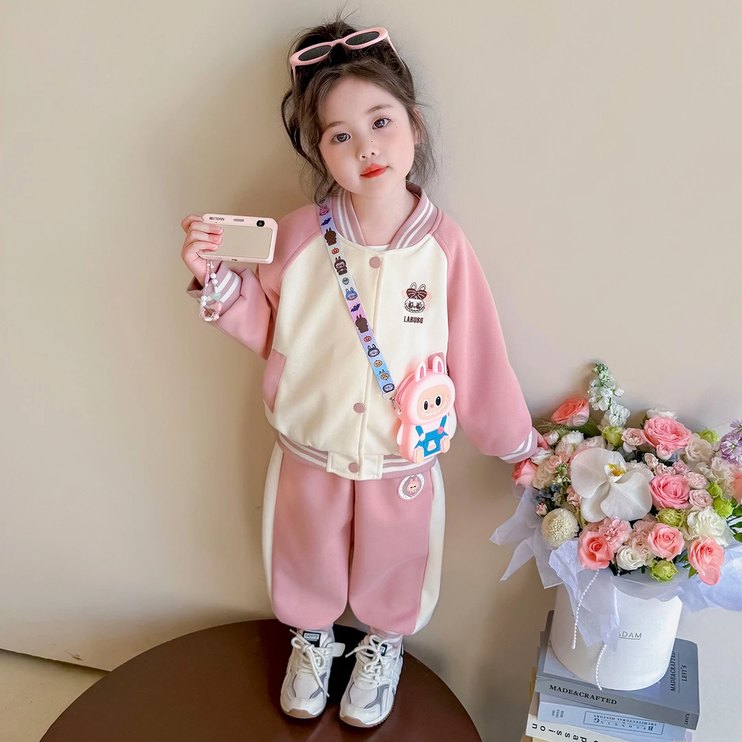 女童棒球服套装春秋季2025新款女宝宝休闲运动秋装儿童卡通两件套