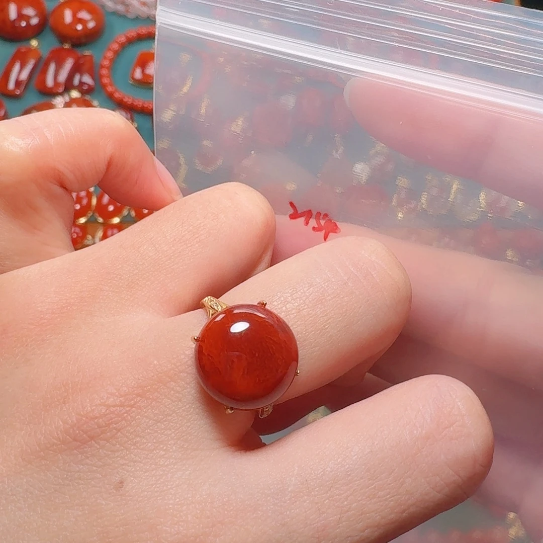 南红玛瑙银S925镶嵌戒指