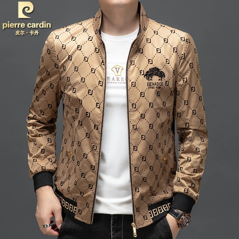 皮尔卡丹新款潮牌男士外套春秋男装夹克休闲立领帅气上装花哨潮流
