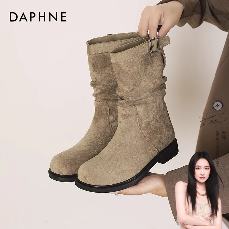 达芙妮西部堆堆靴女款2025爆款复古绒面马丁靴子百搭英伦风短靴子