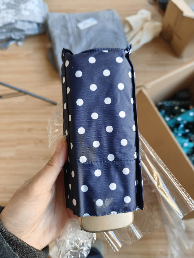 藏青蓝色波点太阳伞女便携轻小折叠黑胶晴雨两用小雨伞遮阳伞