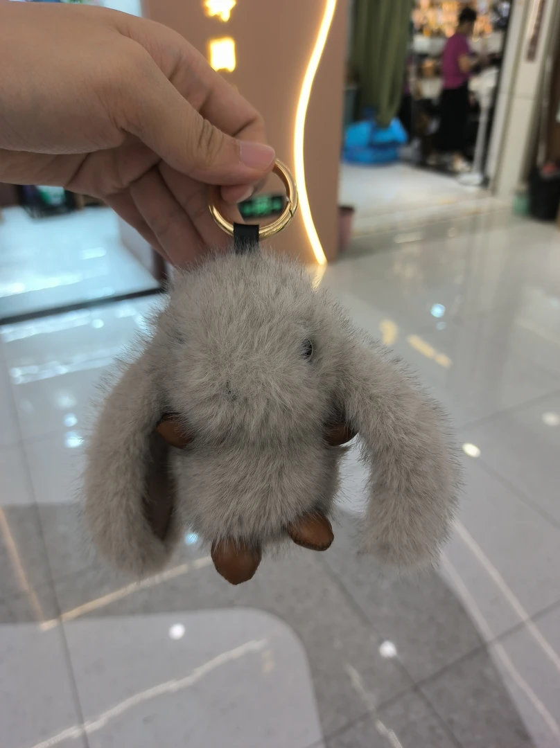 YUSHA/高档灰色毛绒小兔子挂件