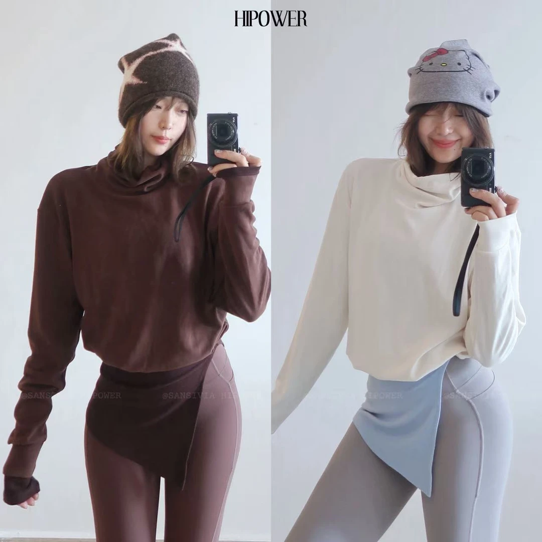 双面绒运动健身卫衣保暖抽绳堆堆领宽松显瘦短款瑜伽跑步外套女秋