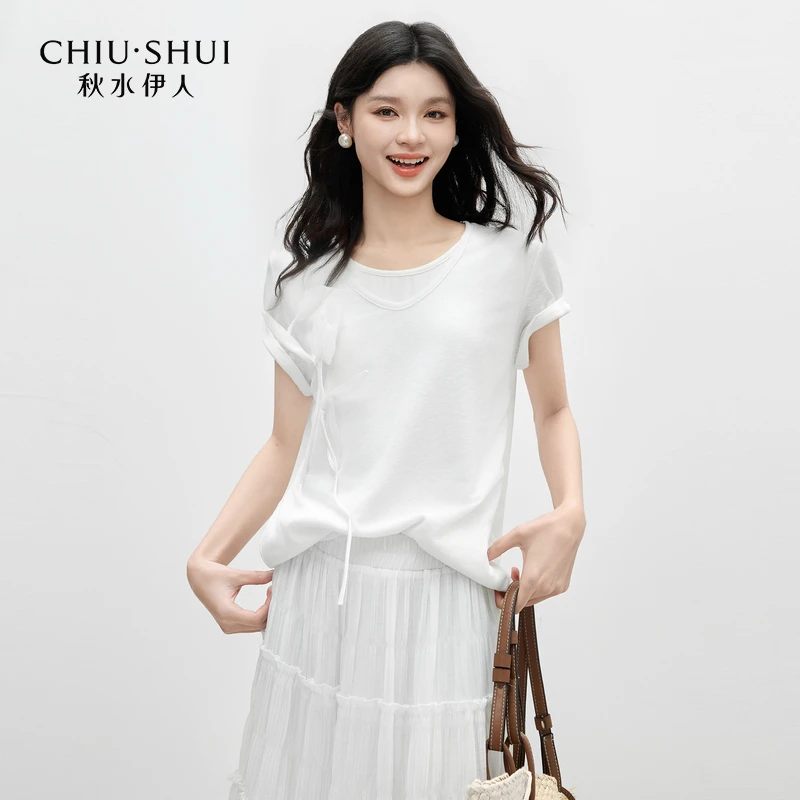 【林一专属】秋水伊人通勤双层V领上衣郁金香T恤625204C030504