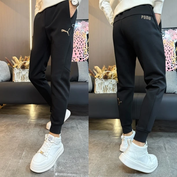 秋季刺绣长裤透气中腰拉链休闲裤卫裤束脚裤男士休闲裤A028