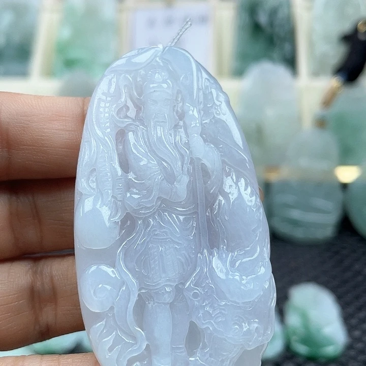 颈饰未镶嵌翡翠天然翡翠A货，玉龙关公