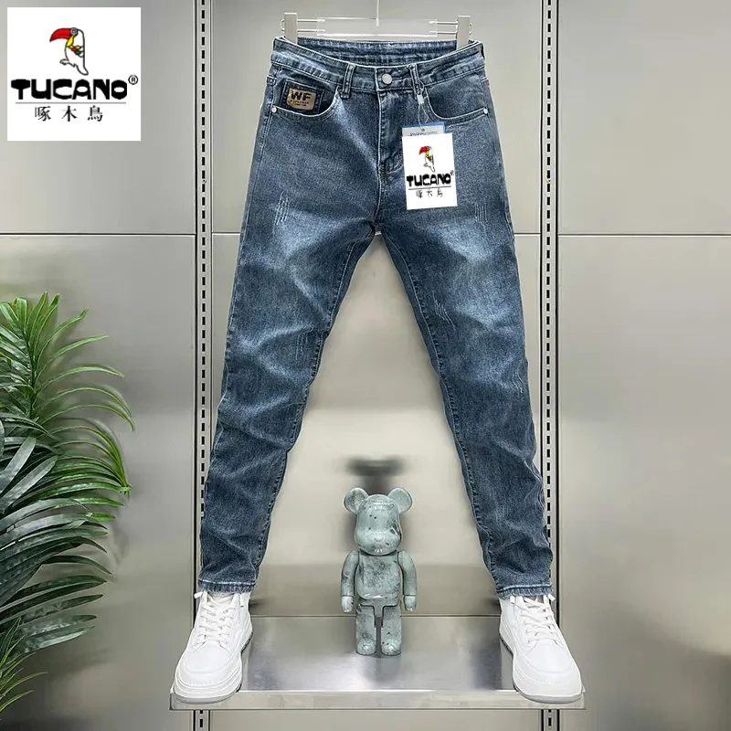 啄木鸟【总裁款】牛仔裤男士夏季高端薄款2025韩版修身直筒小脚裤子