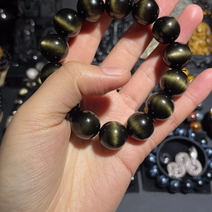 黑曜岩手串未镶嵌达***派16mm