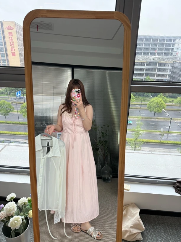 【鱼白专属】浪漫法式拼接粉连衣裙女夏季新款甜美温柔气质长裙3390