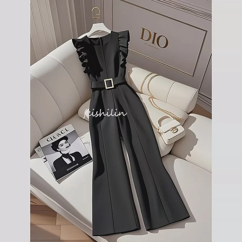 黑色背心连体裤2025超火春装新款大方得体气质名媛减龄独特连衣裤