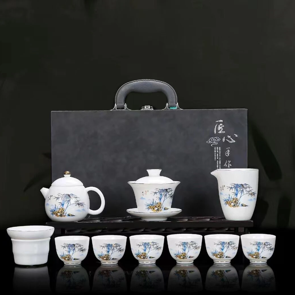 A 139羊脂玉富足天下功夫茶具礼盒家用送礼佳品