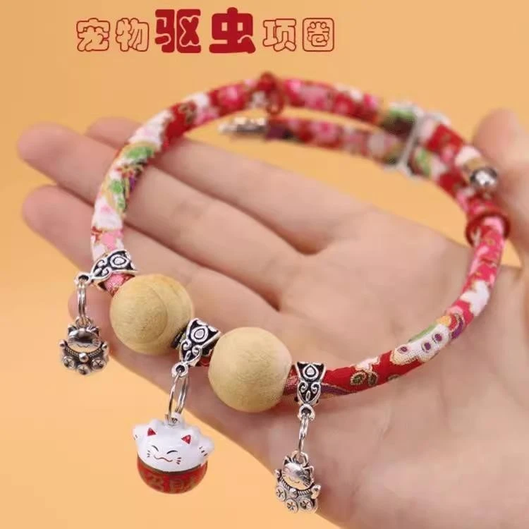宠物项链香樟木珠项圈体外驱虫招财猫和风日系猫咪颈圈防蚊虫跳蚤