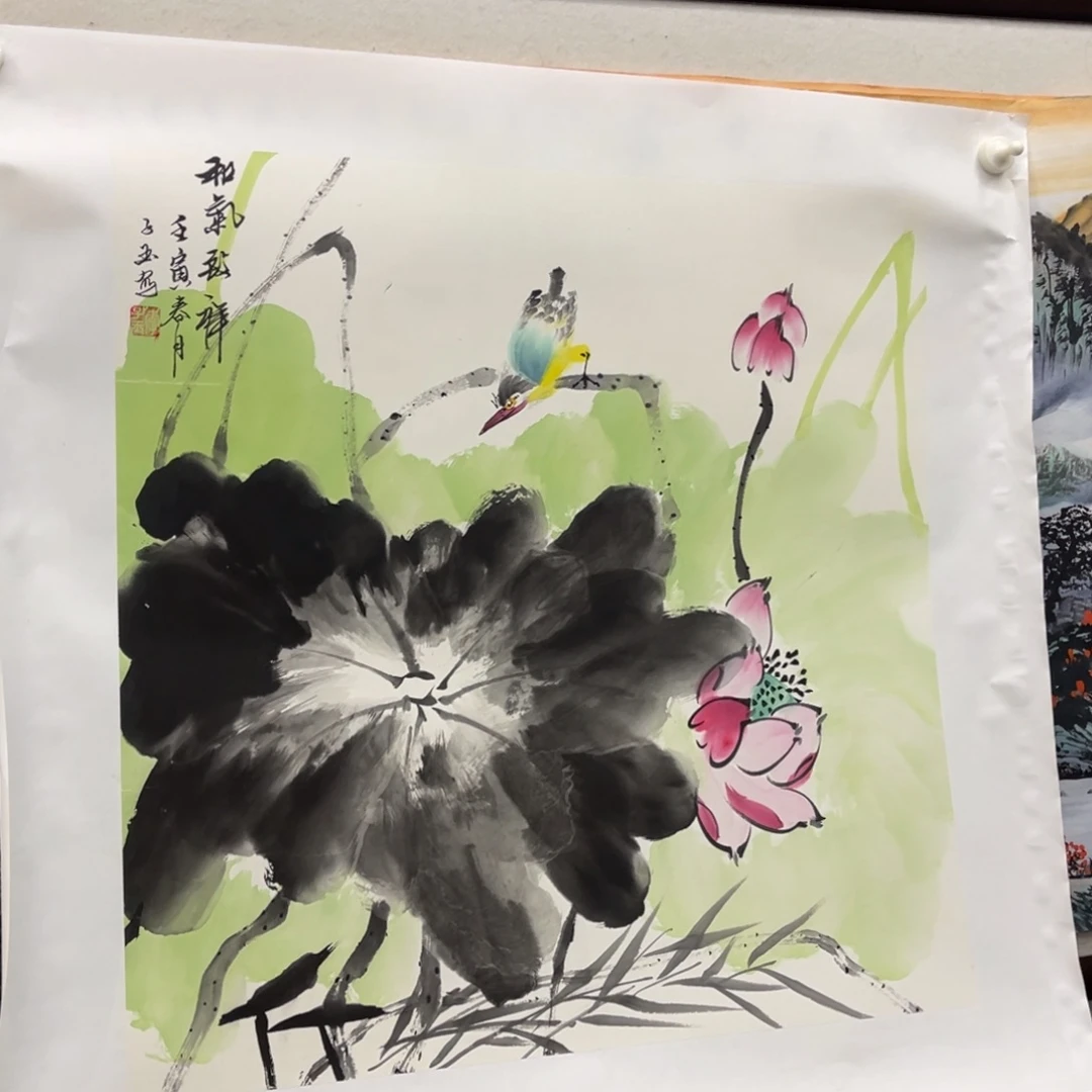 国画荷花斗方已托底