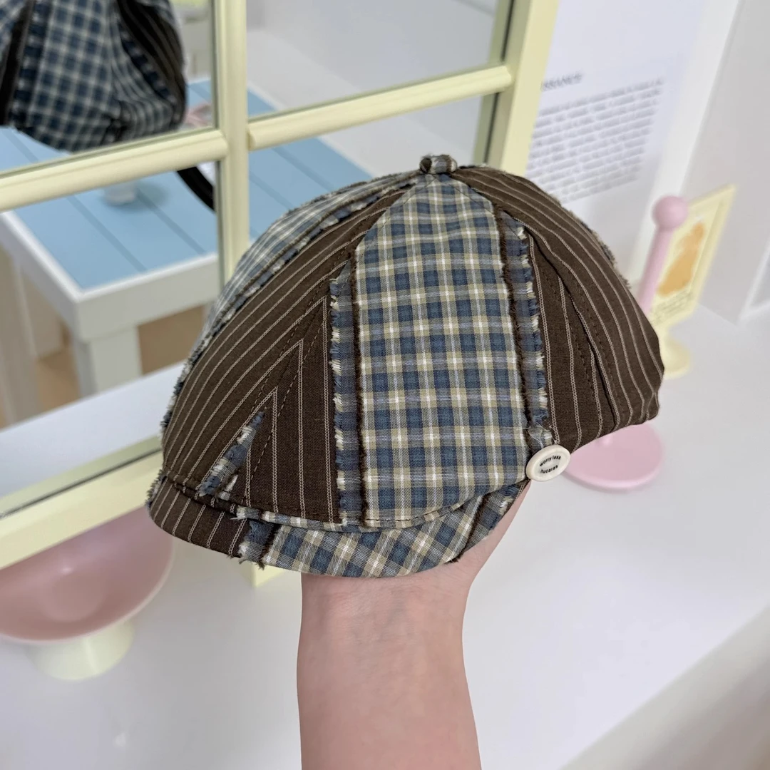 hucares「拼色森系」定制前进帽夏季y2k贝雷帽子显脸小反戴报童帽