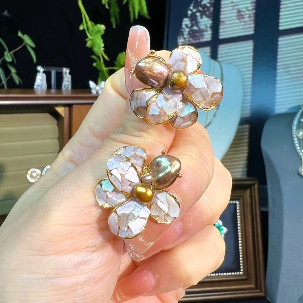 铜合金贝壳耳饰 紫色轻奢【616】女优雅古风百搭简约风耳钉