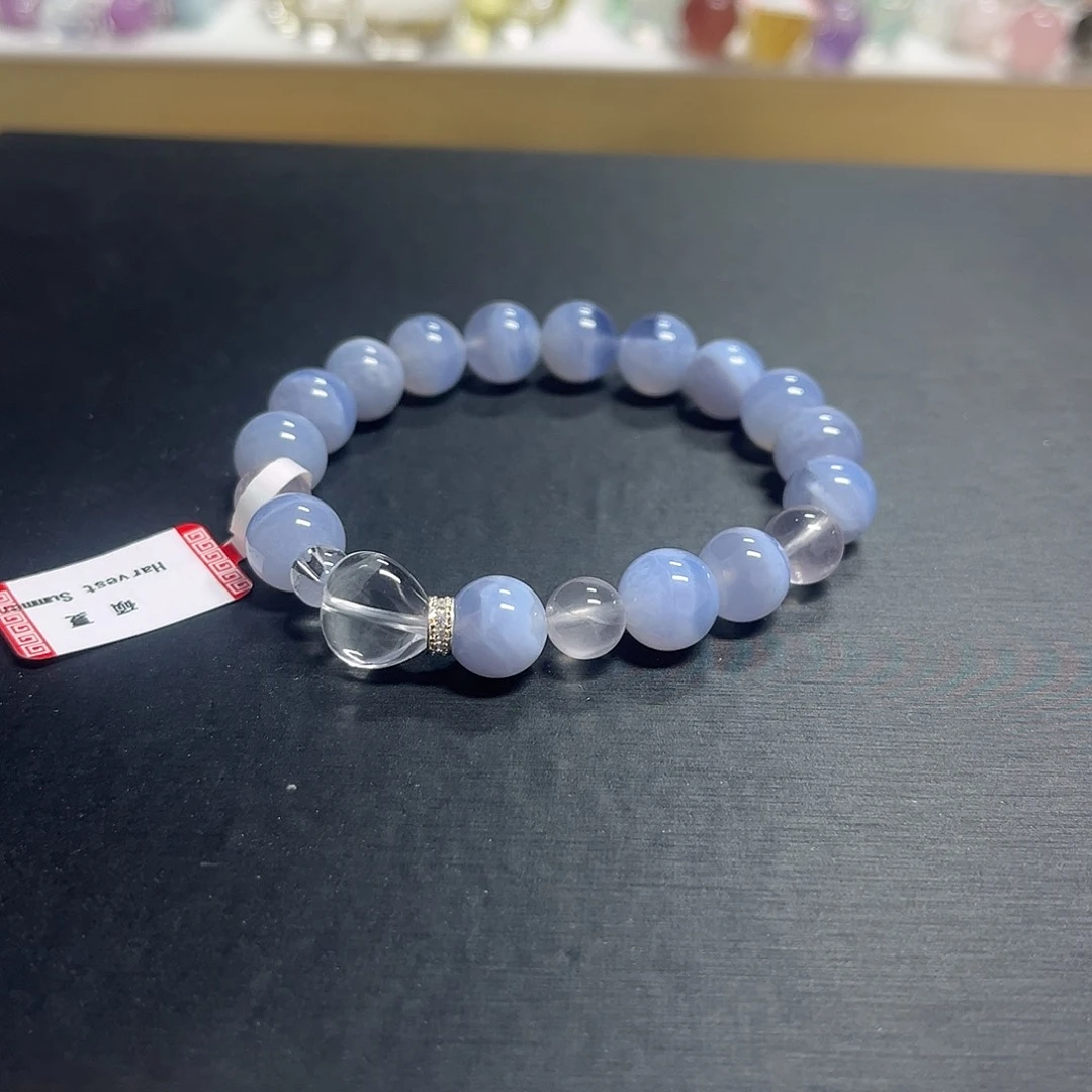 手链水晶未镶嵌蓝纹玛瑙设计款手串