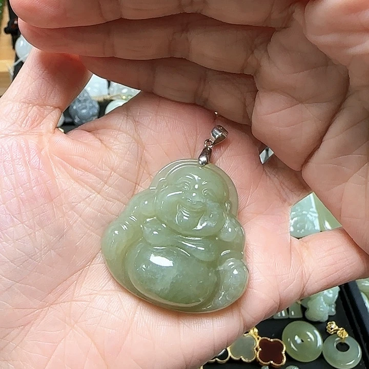 和田玉银S925镶嵌吊坠(不含链)我**静