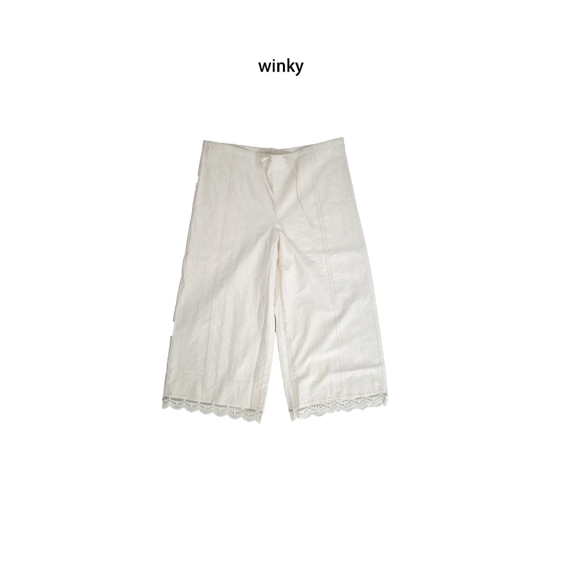 全刺绣花边度假感发风直筒裤