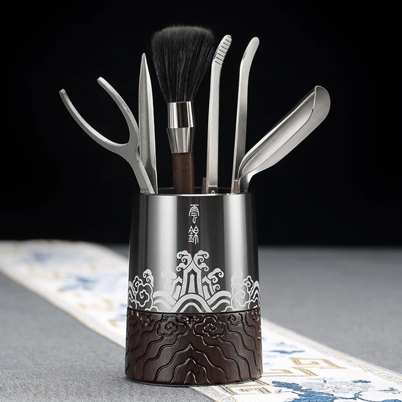 自见茶具六君子套装黑檀木茶道杯垫功夫茶艺泡茶工具高档茶夹茶刷