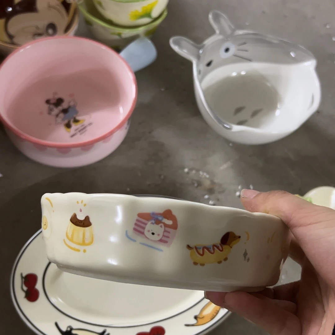 瓷微瑕粉色腊肠狗甜品碗一个
