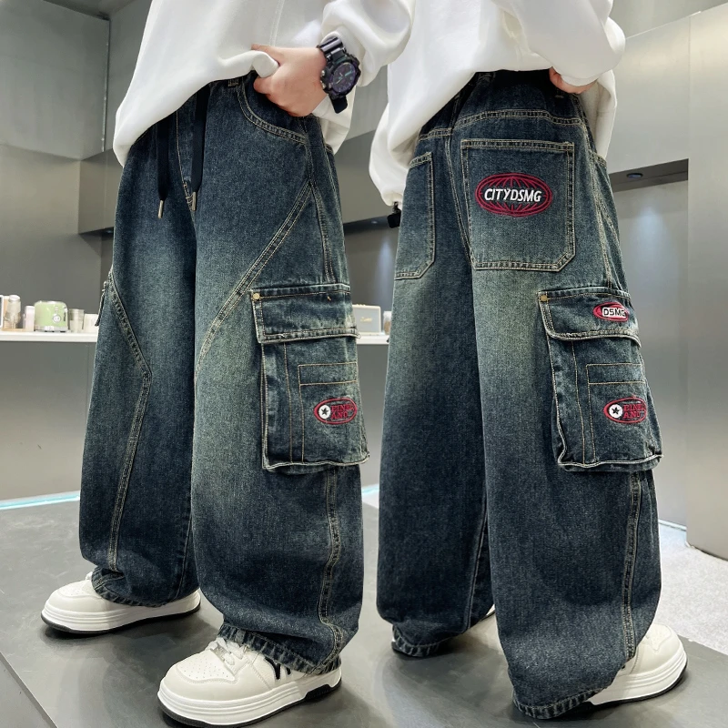 【秋款上新】男童工装牛仔裤中大童长裤百搭裤子宽松儿童休闲直筒裤