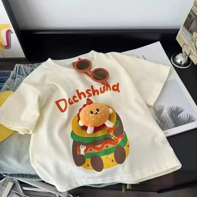 儿童短袖T恤夏季新款男女童宽松韩版立体玩偶半袖