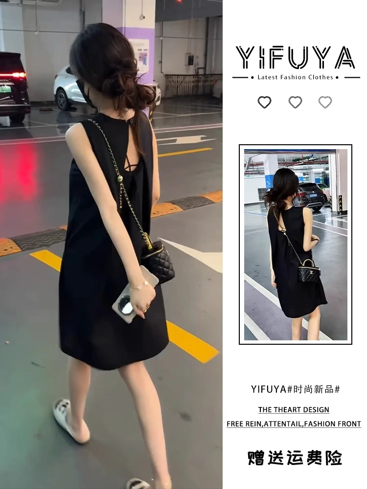 2025夏季穿搭黑色露背显瘦法式连衣裙微胖气质高级感时尚炸街长裙