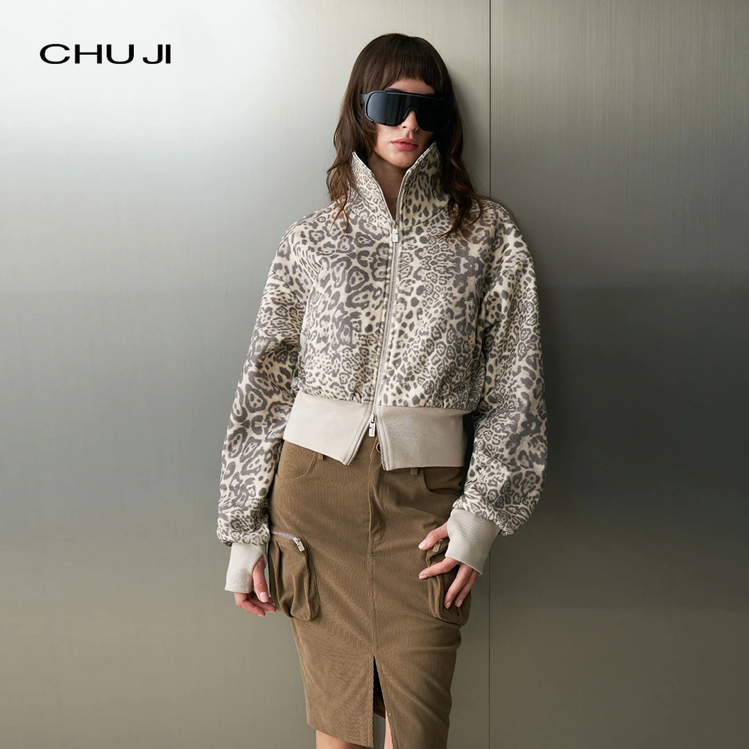 Chuji出迹短款豹纹翻领外套女2025秋冬新款 潮流塑造力 E2Z2687W