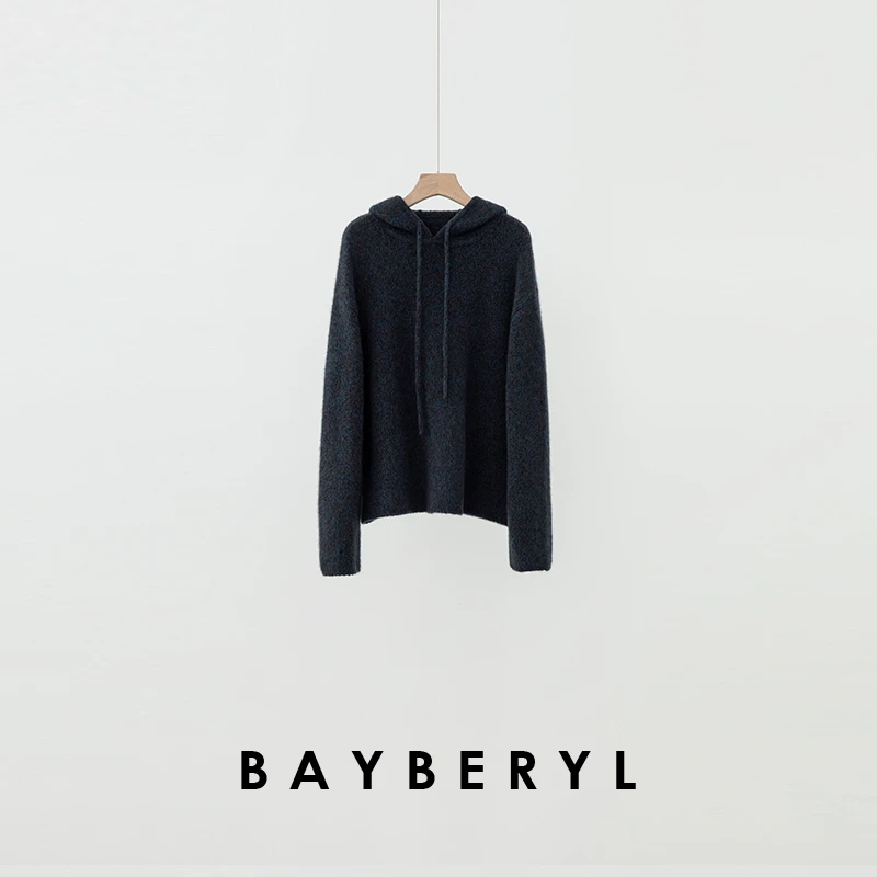 BAYBERYL老贝ABC*午夜蓝花纱连帽丝羊绒冬针织衫ZZS4K2605-12/21