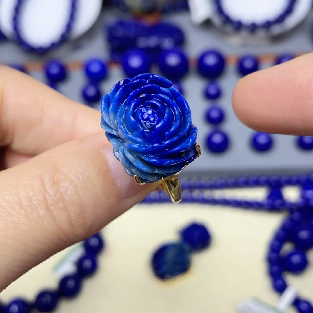 青金石银S925镀金镶嵌戒指