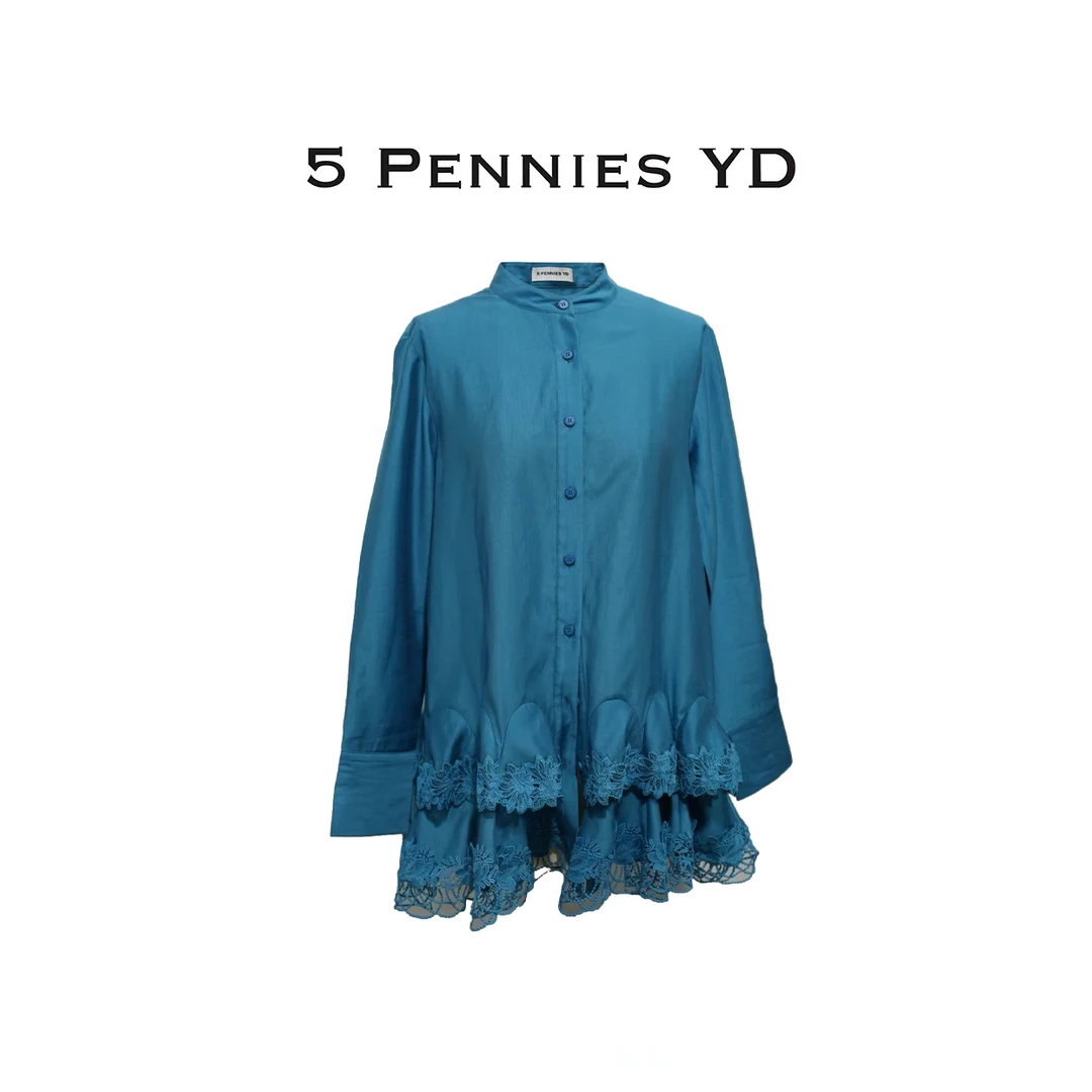 5 PENNIES YD设计师款原创秋季休闲重工蕾丝拼接衬衣5S0829996