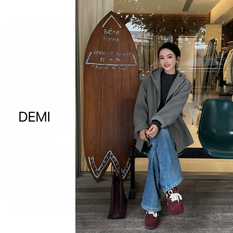 MISS RUILI 定制2025秋冬双面羊毛大衣韩版减龄连帽大衣外套F1343